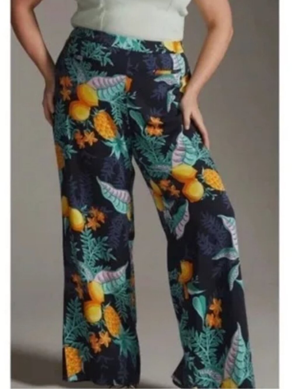 Anthropologie Maeve Escape Wide Leg Pants Women's 6 Lemon Pineapple Tropical